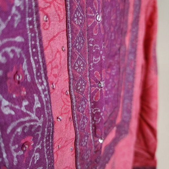 Aikya Premium Punjabi Suit L 3pc Cotton Pink Purple Print Modest Ethnic Casual - Picture 8 of 9